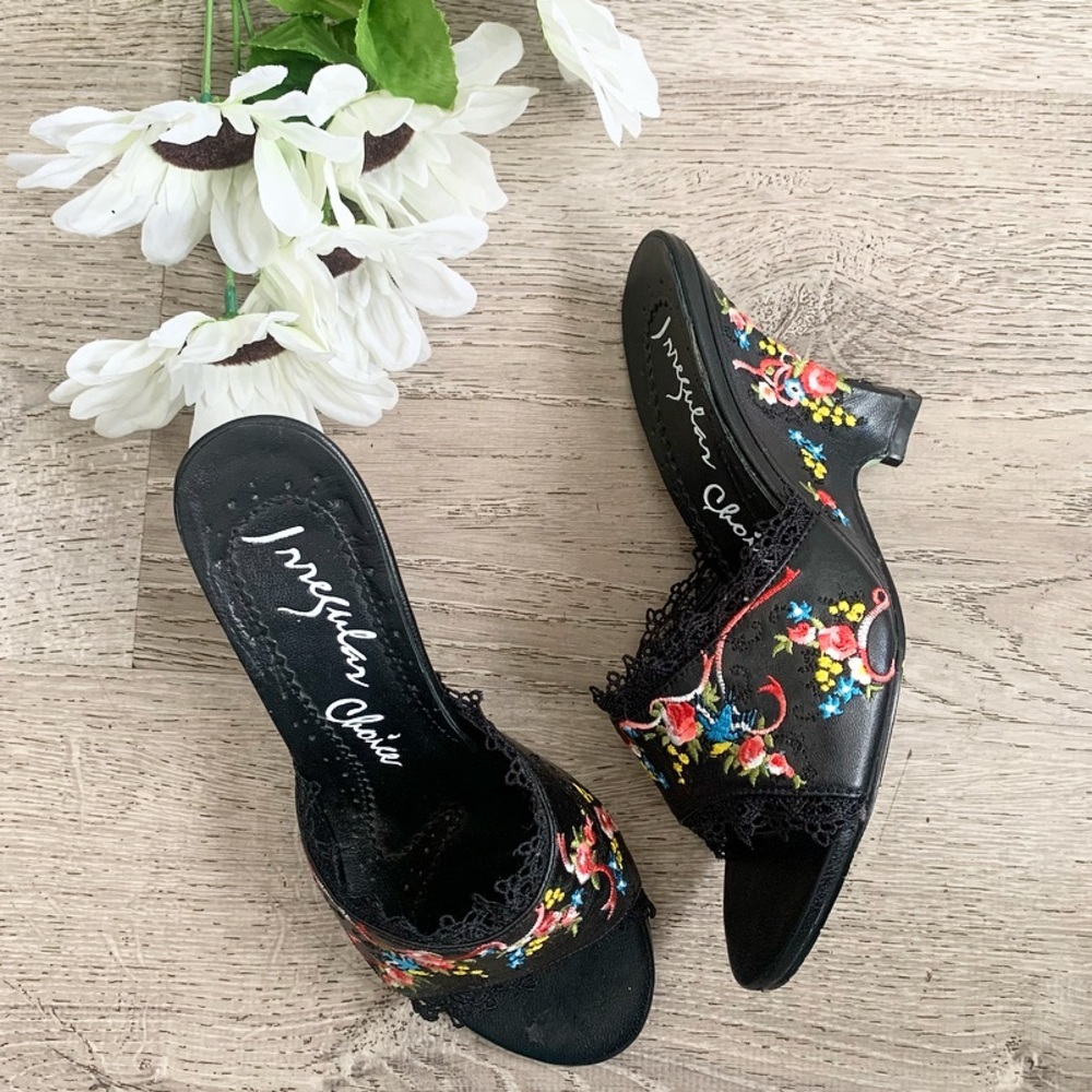 Black Embroidered Slide Sandals